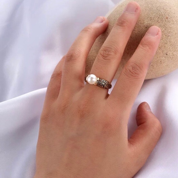 New 925 Sterling Silver Yellow Gold Pearl Ring - Picture 6 of 7